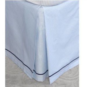 Brooks Brothers King Bed Skirt in Light Blue Crosshatch Pattern with Navy Trim